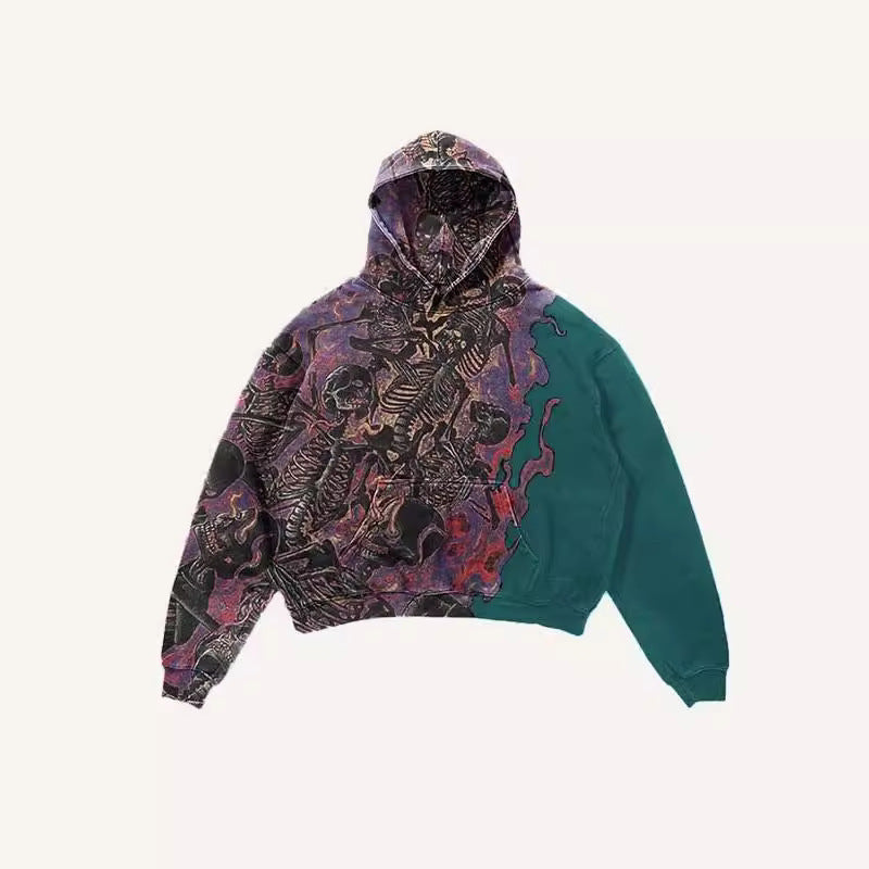 Skull Print Hoodie Vintage Streetwear Casual Sweatshirt