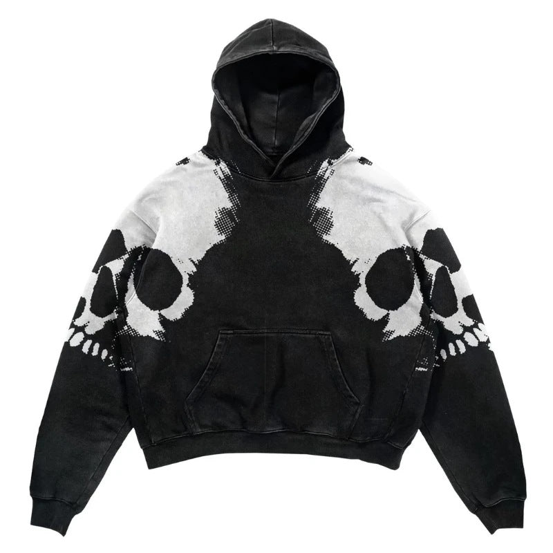 Skull Print Hoodie Vintage Streetwear Casual Sweatshirt